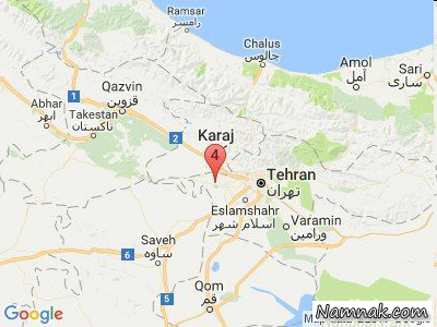 نقشه زلزله دیشب تهران