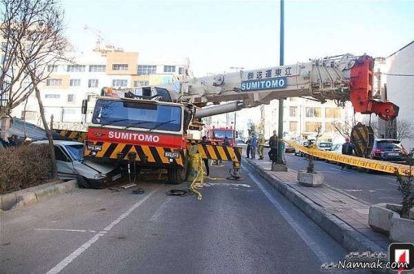 تصادف جرثقیل با پراید