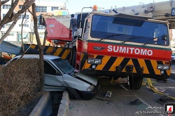 تصادف جرثقیل با پراید