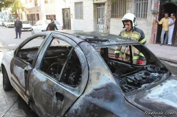 آتش سوزی سوختن خودروی تیبا