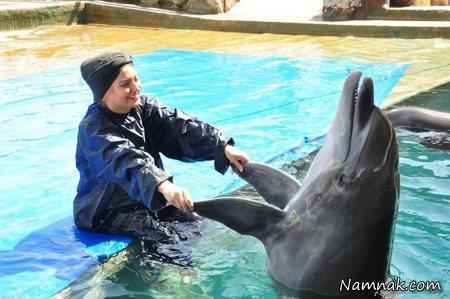 مهناز افشار و دلفینش در استخر