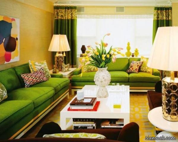 دکوراسیون سبز و طلایی پذیرایی دکوراسیون سبز و طلایی