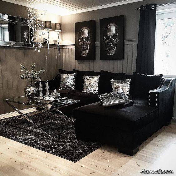 دکوراسیون نشیمن شیک مشکی نقره ای دکوراسیون نشیمن