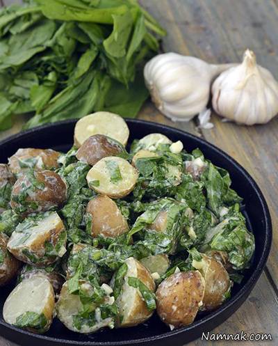 سالاد سیب زمینی و اسفناج