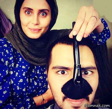 الناز شاکردوست و علی طباطبایی در اتاق گریم