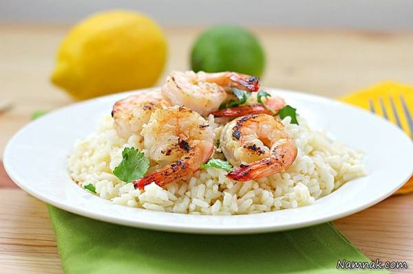 میگوی لیمویی با برنج میگوی لیمویی